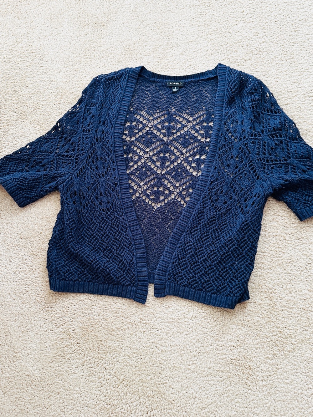 torrid Navy Openwork Cropped Cardigan - Picture 2 of 4